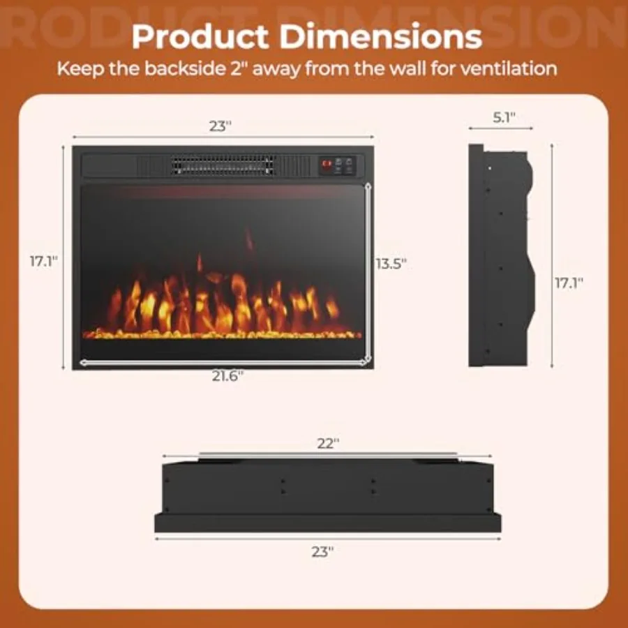 23 Inch Electric Fireplace Insert with Heater 1500W – Adjustable Flame Home Decor - Image 3