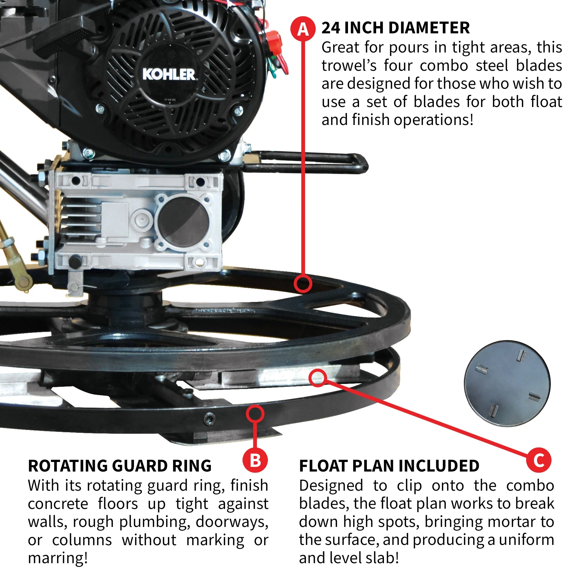 24" Concrete Power Trowel Edger 6HP Kohler Float Pan Blade Screed Finishing Tool - Image 7