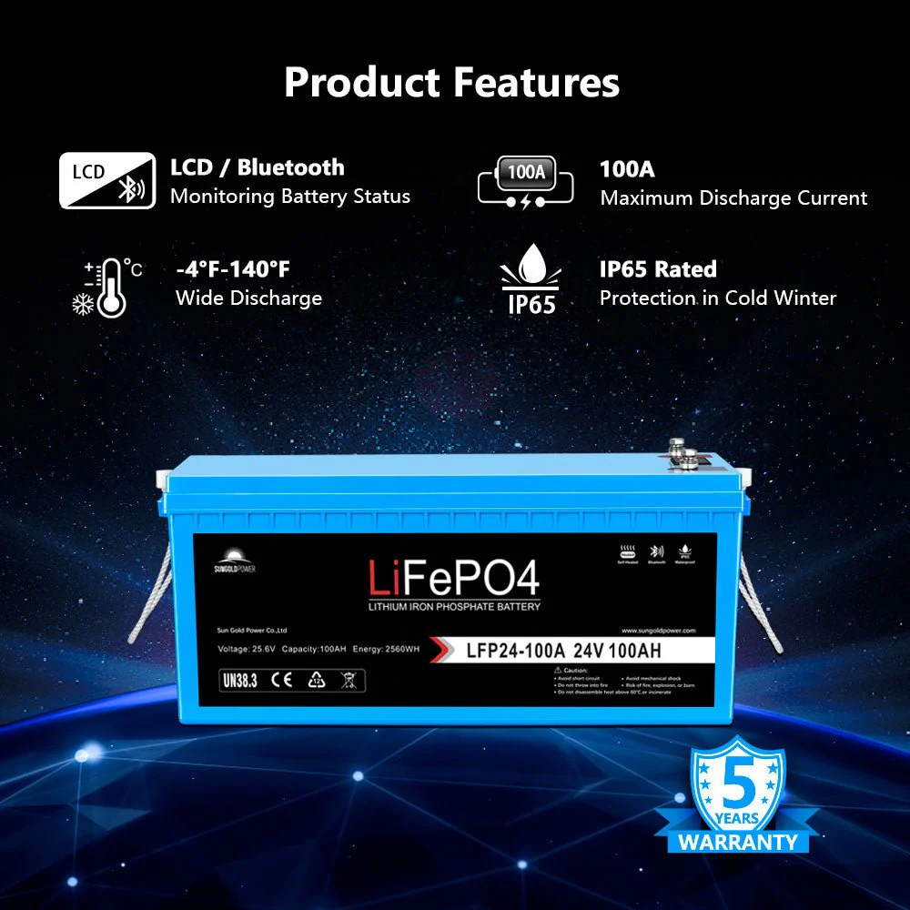 24V 100Ah LiFePo4 Deep Cycle Lithium Battery Bluetooth / Self-Heating / IP65 - Image 2