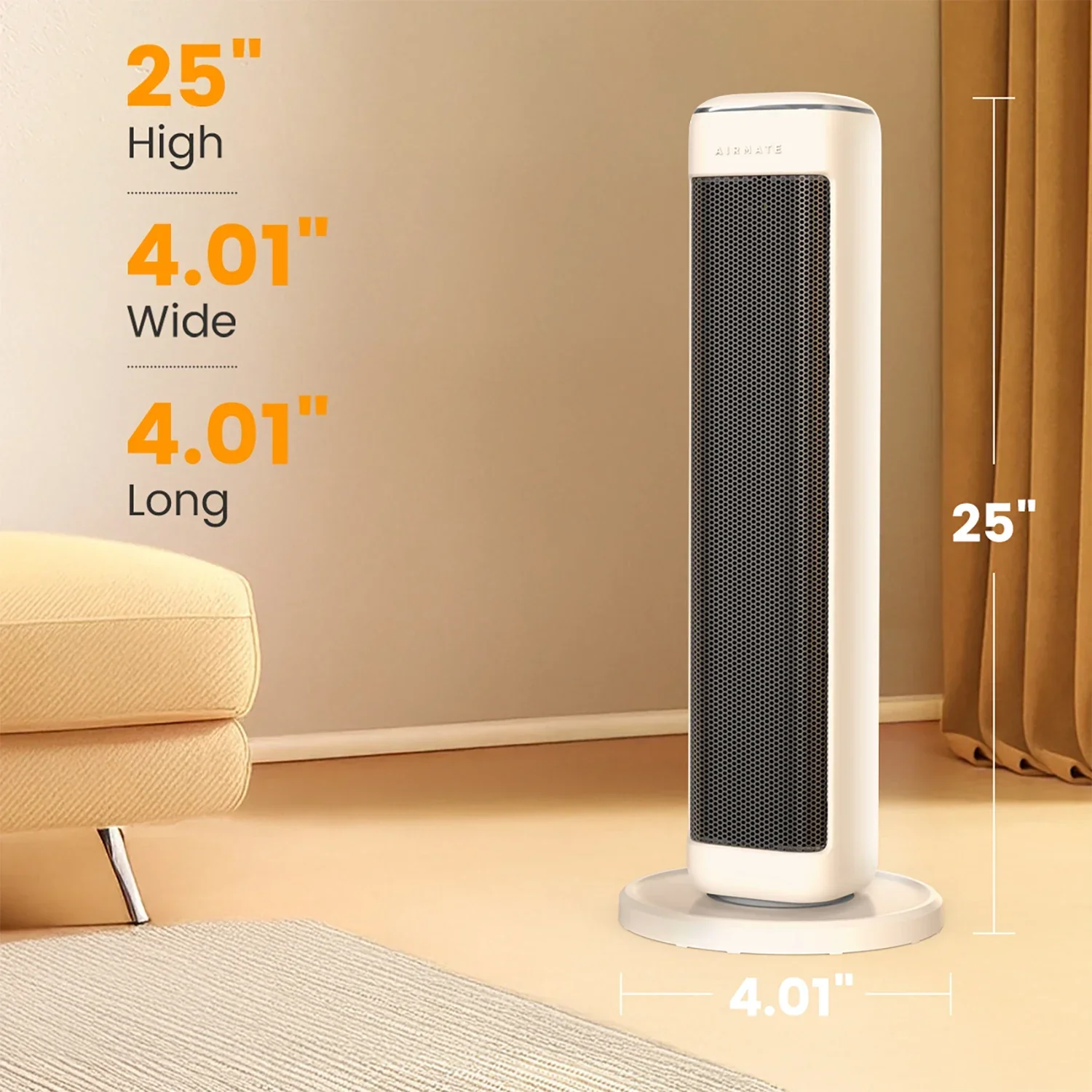 25" Ceramic Tower Space Heater – Electric Heater for Large Room with Thermostat - Image 2