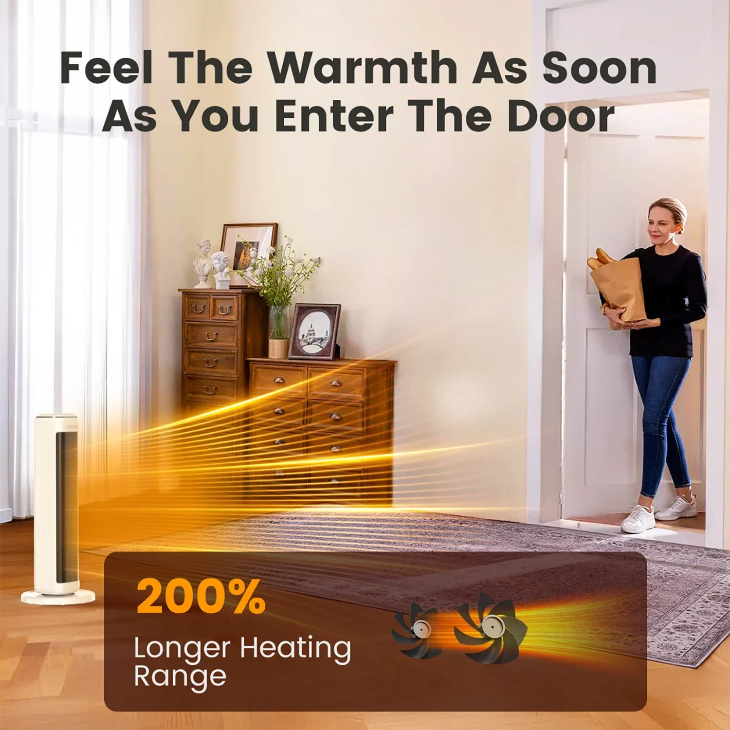 25" Ceramic Tower Space Heater – Electric Heater for Large Room with Thermostat - Image 5