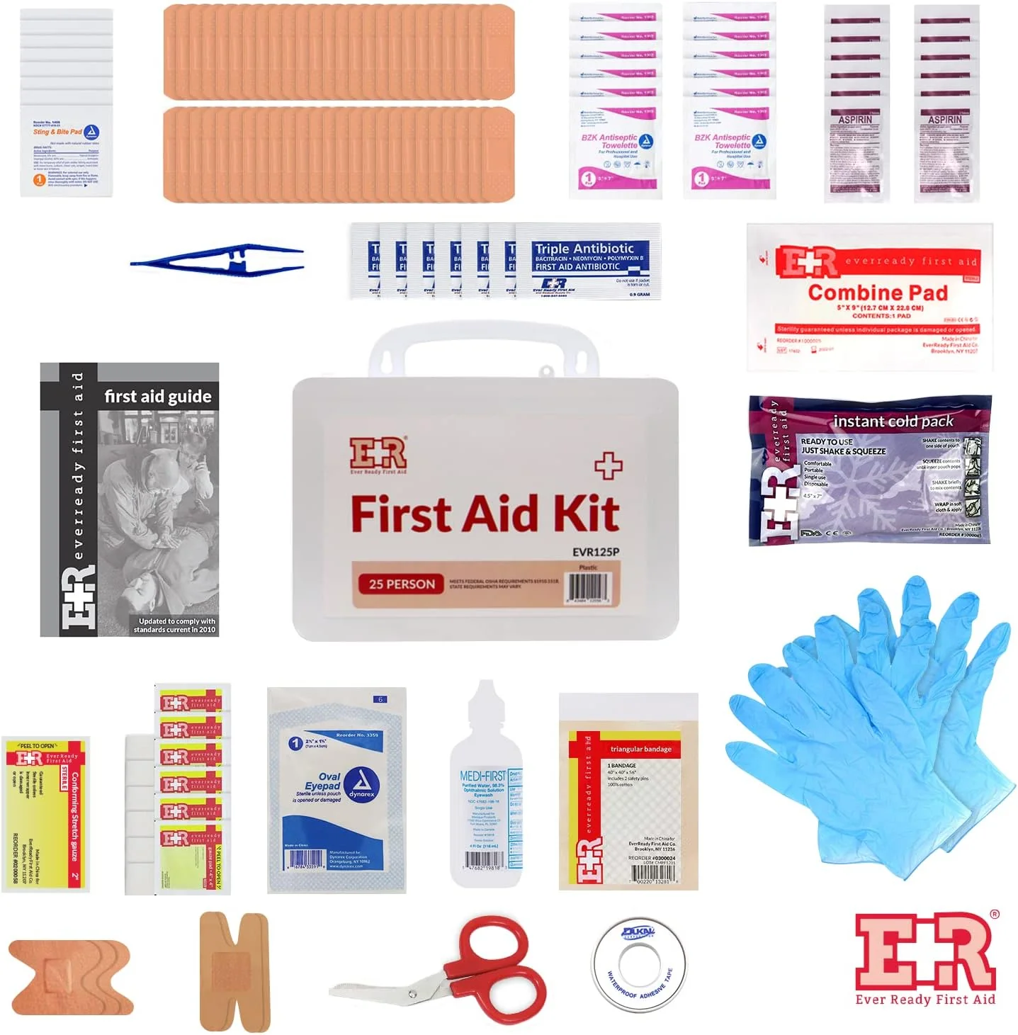 107 Piece, 25 Person First Aid Kit with Plastic Case, OSHA Compliant - Image 6