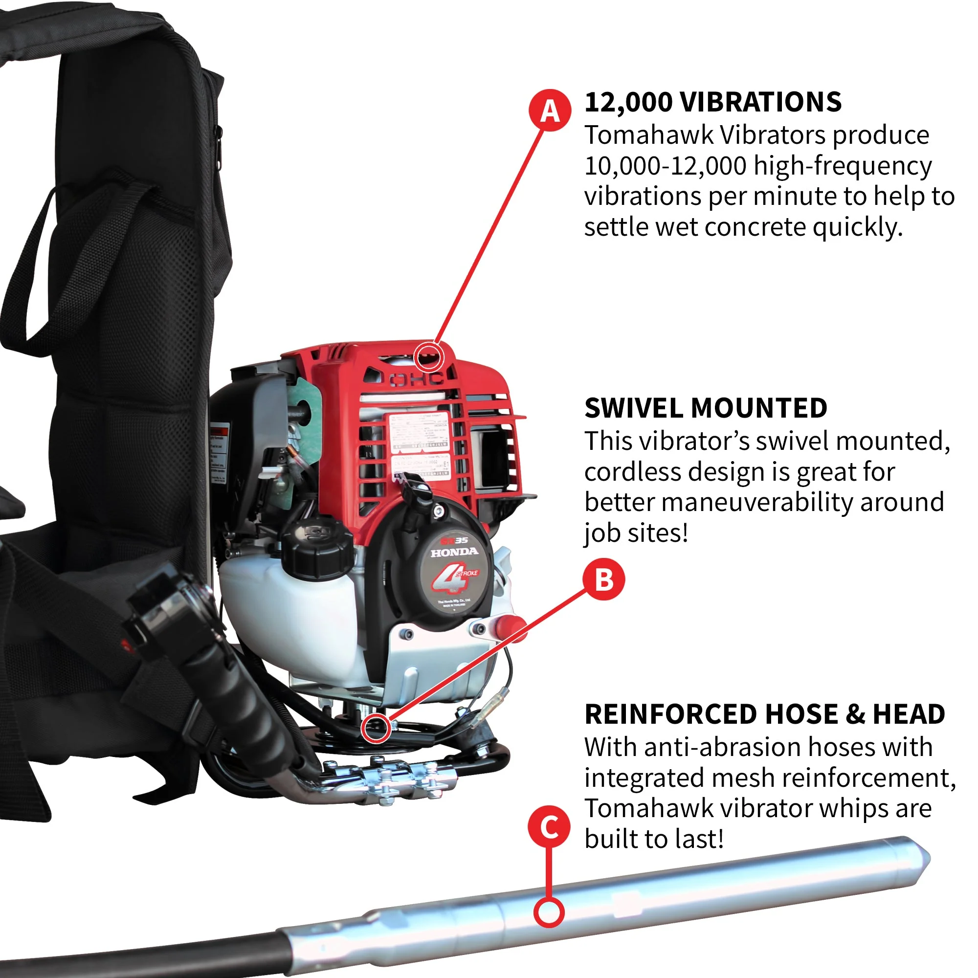 2HP Honda Concrete Vibrator with Flex Shaft Cable Whip Backpack - Image 6