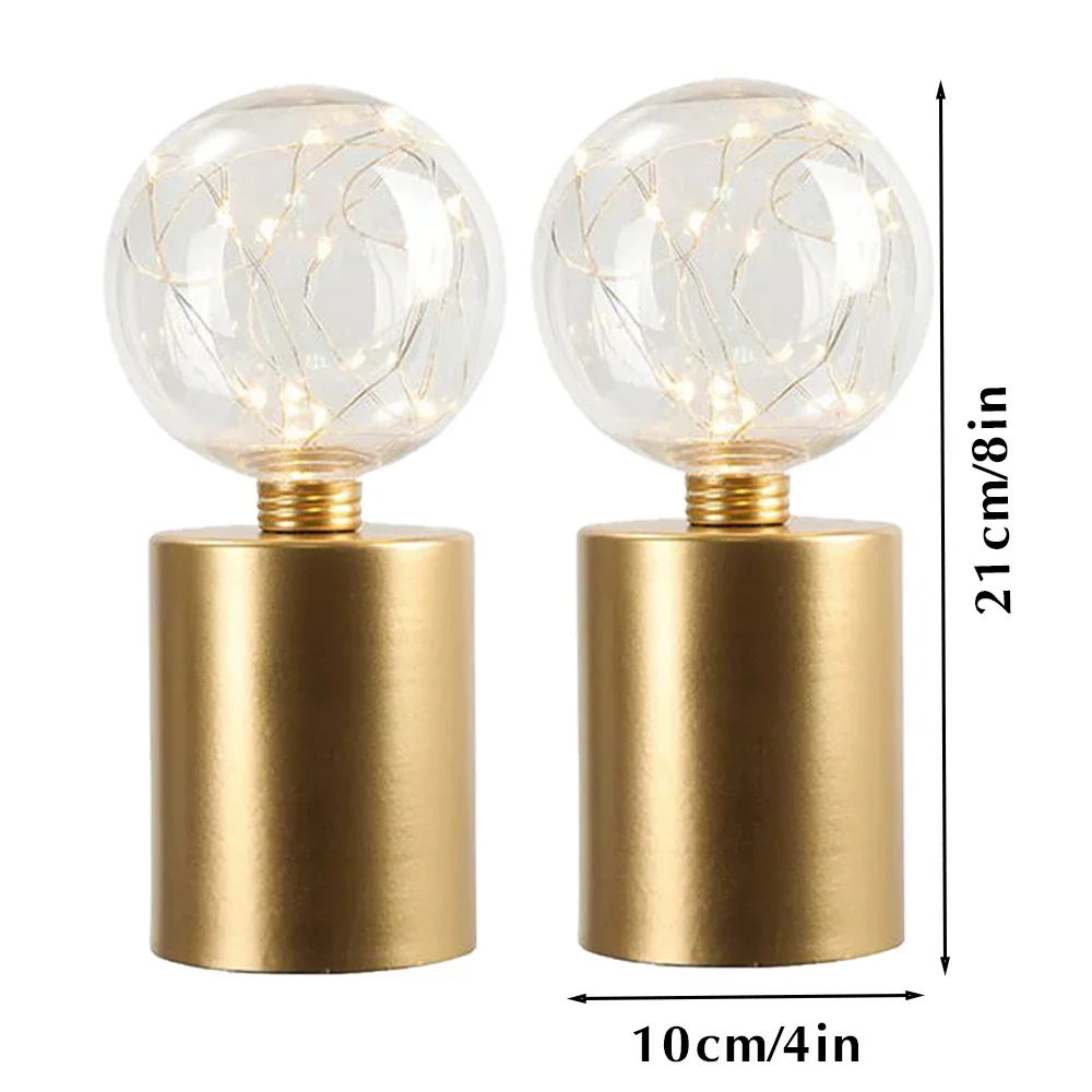 2Pcs Gold Table Lamp Battery Powered Cordless LED Light Bedroom Living Room Decor - Image 7