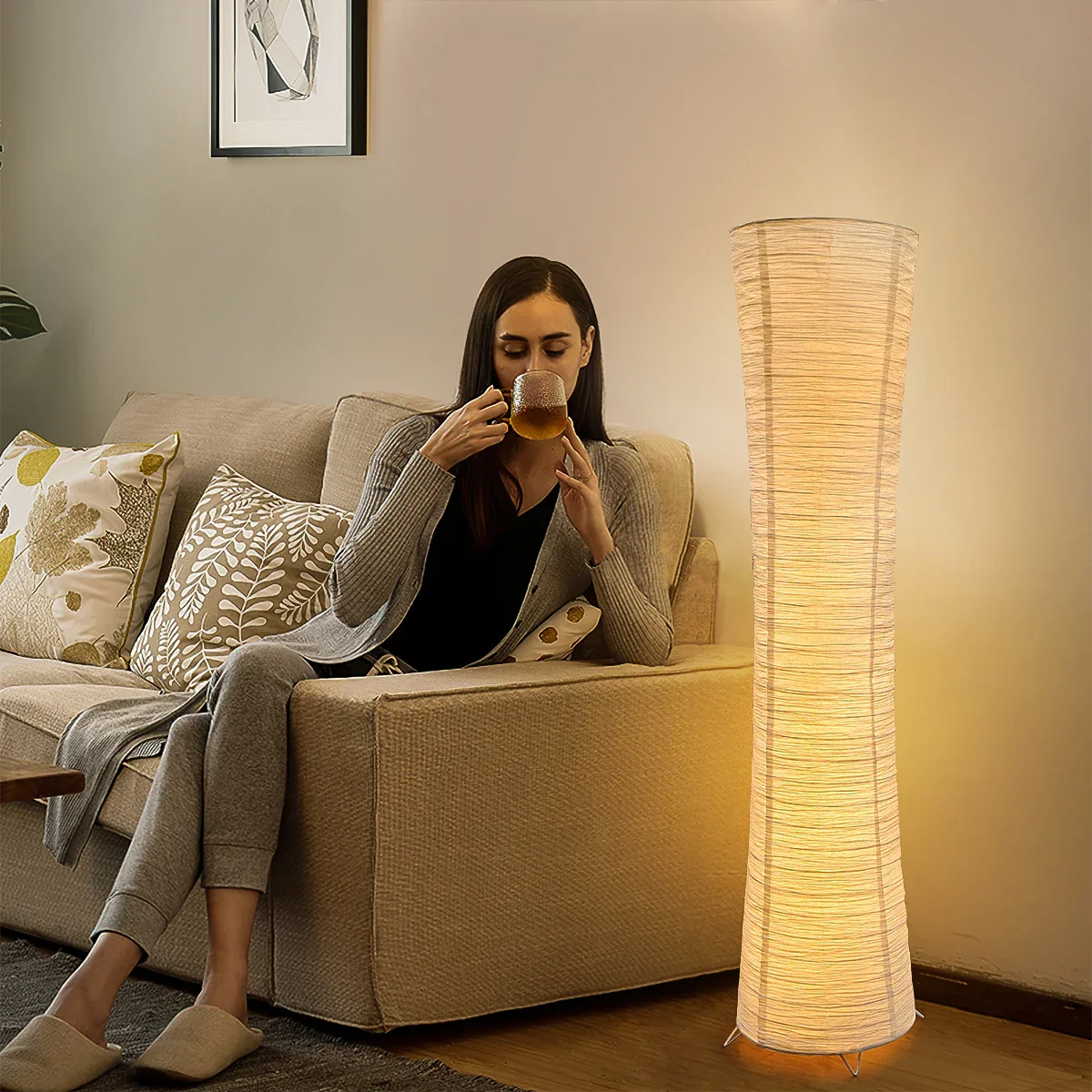 3 Color LED Floor Lamp Dimmable Adjustable Paper Shade for Bedroom Living Room - Image 4