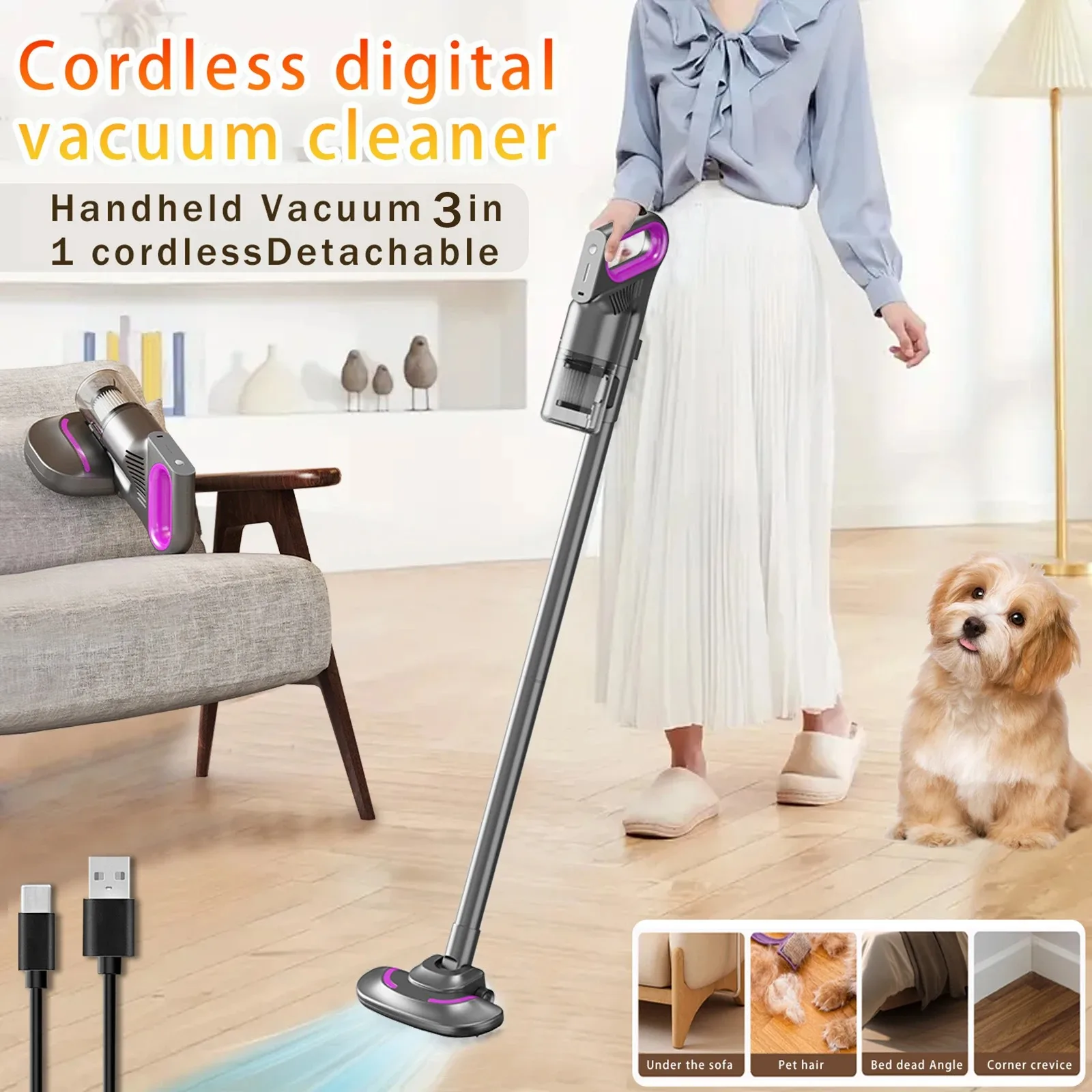 3 in 1 Cordless Handheld Vacuum Rechargeable Cyclonic for Car Home PC - Image 2