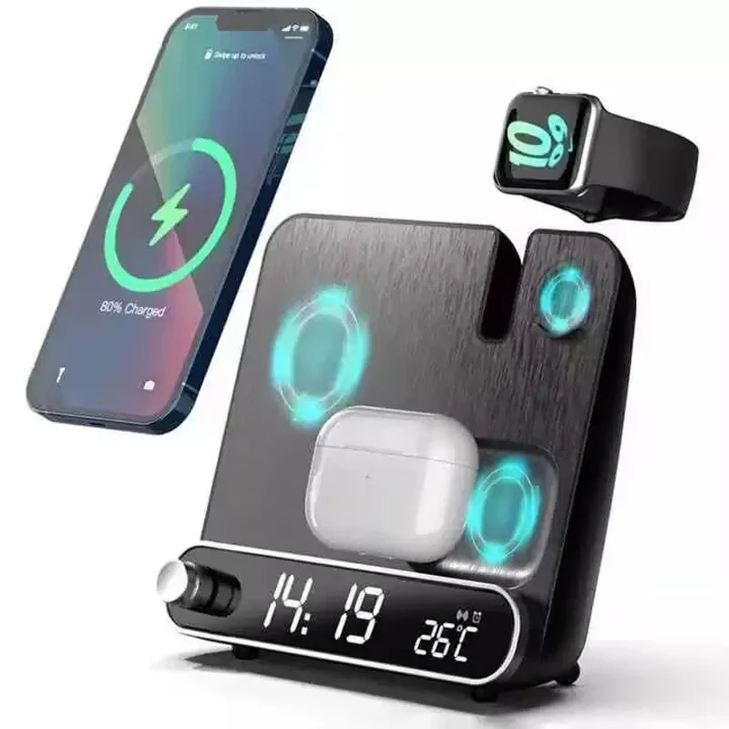 3-in-1 Wireless Charging Station with Alarm Clock Fast Charger for iPhone & Watch - Image 3