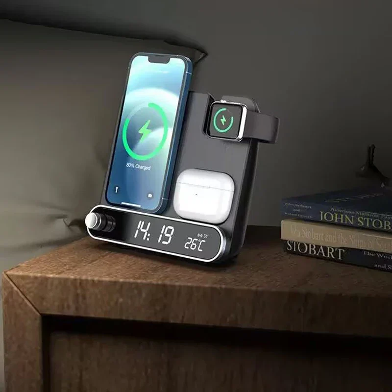 3-in-1 Wireless Charging Station with Alarm Clock Fast Charger for iPhone & Watch - Image 4