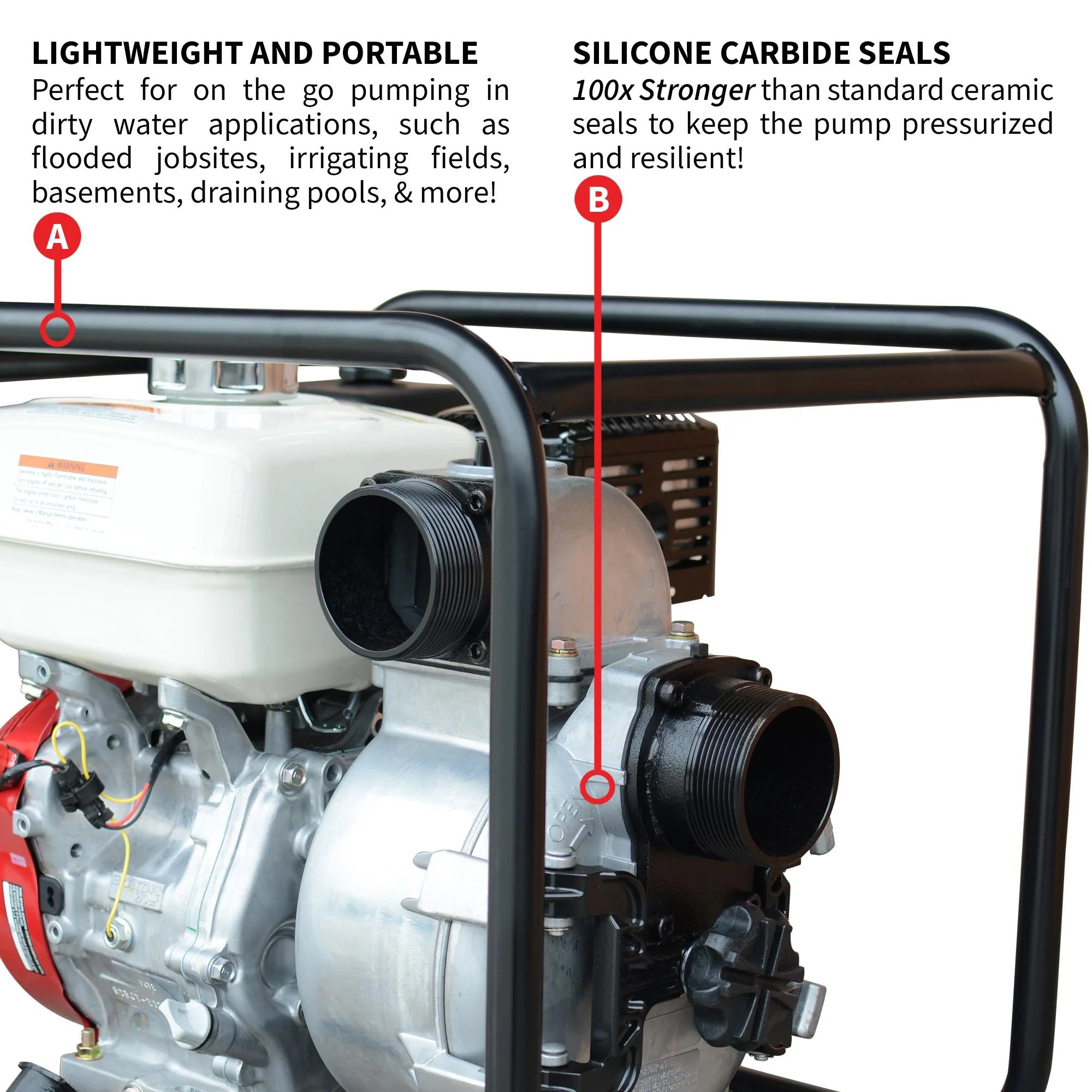 3 Inch Trash Water Pump 375 GPM 8 HP GX270 powered by Honda Portable Utility - Image 7