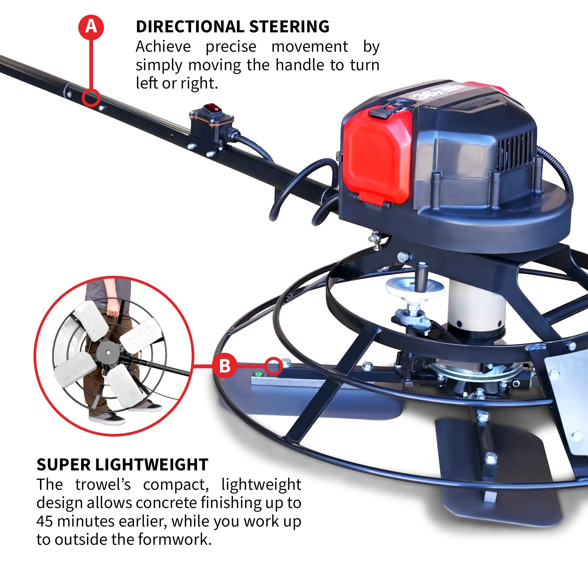 PRE ORDER: 30" Battery-Powered Portable Power Trowel with 18ft Bull Float Handle - Image 9