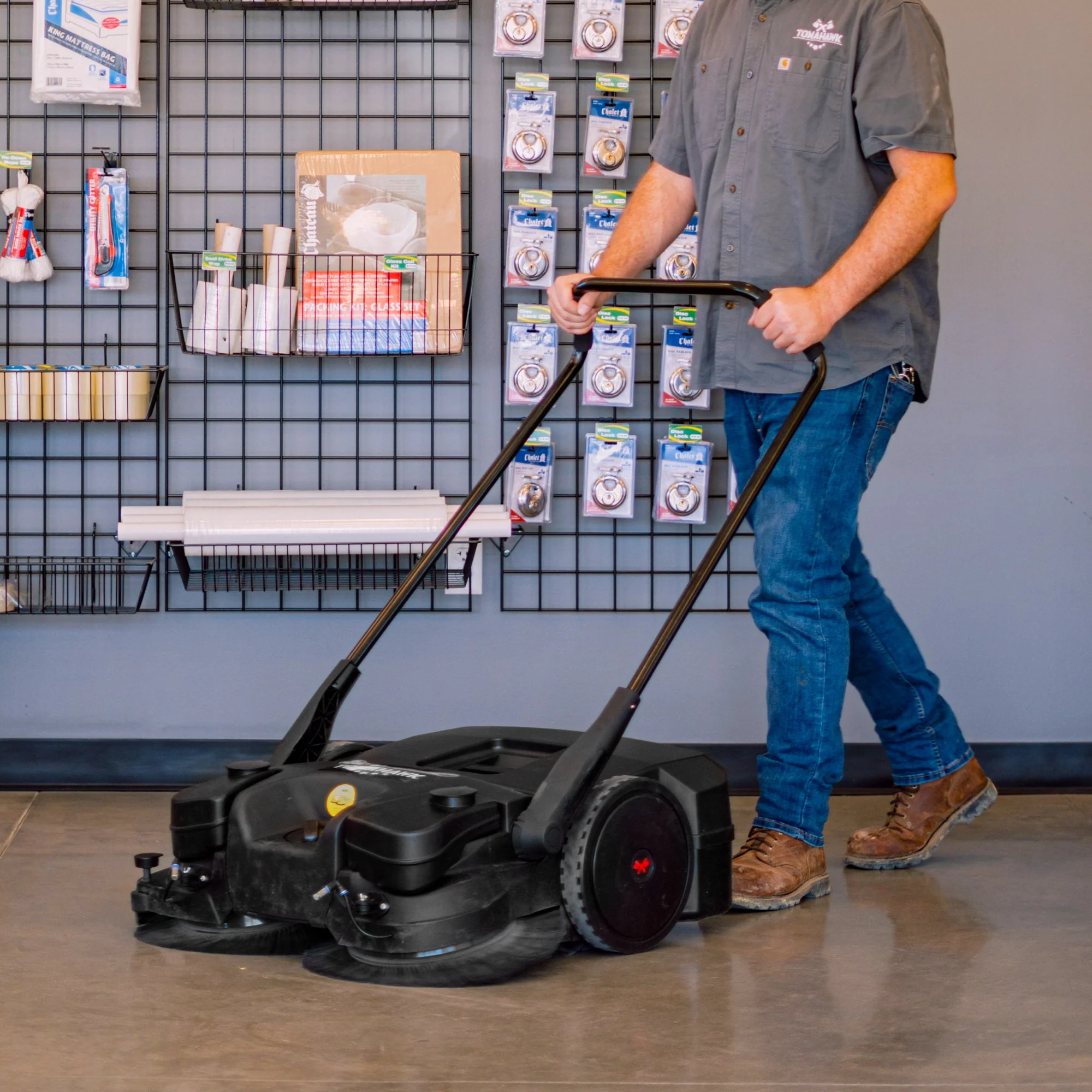 30" Battery Powered Push Sweeper with Triple Power Brooms Electric Drive and Dust Suppression Sprayer - Image 11