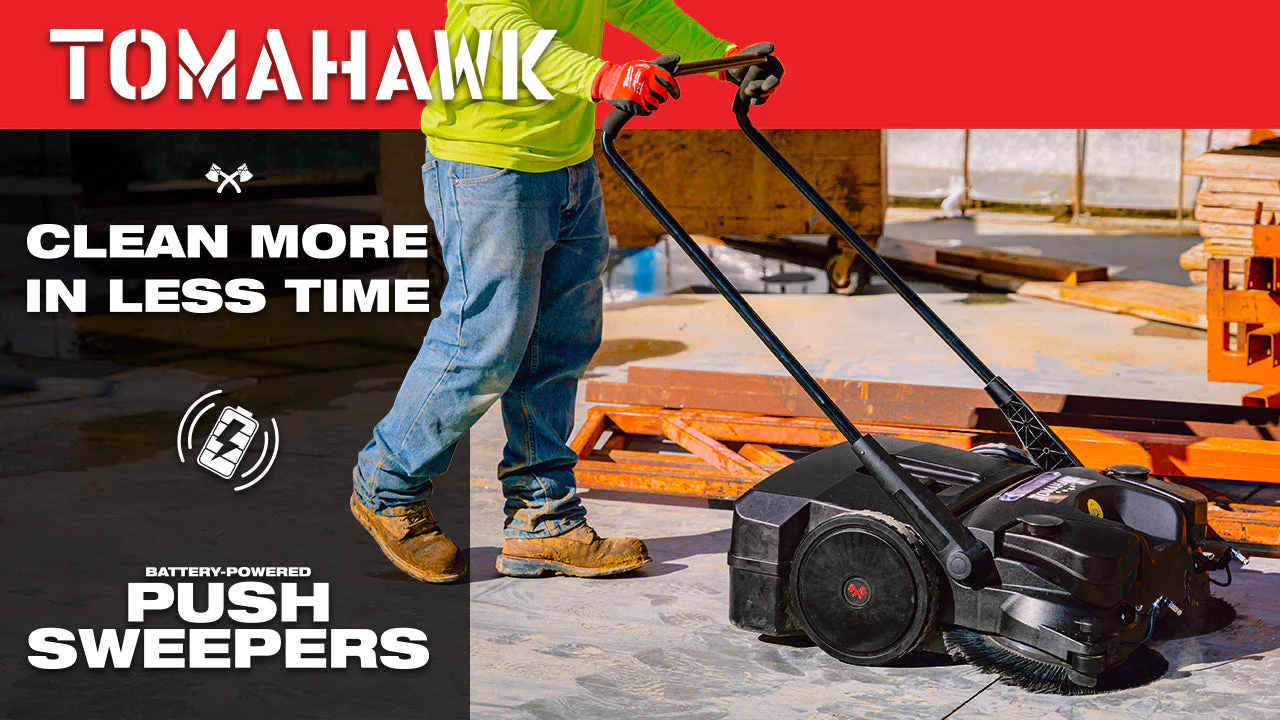 30" Battery Powered Push Sweeper with Triple Power Brooms Electric Drive and Dust Suppression Sprayer - Image 3