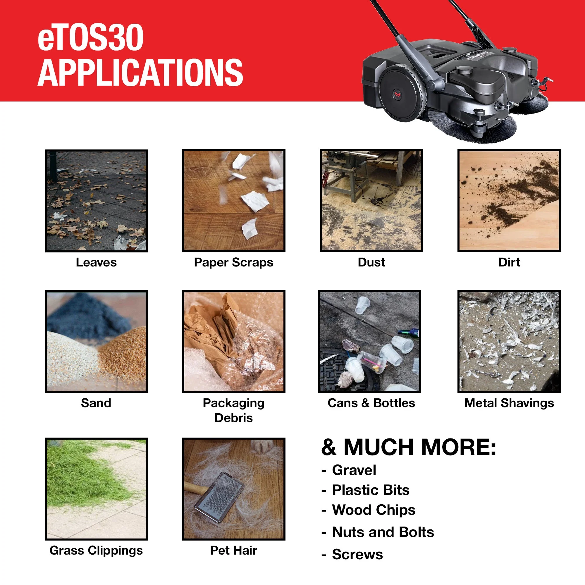 30" Battery Powered Push Sweeper with Triple Power Brooms Electric Drive and Dust Suppression Sprayer - Image 6