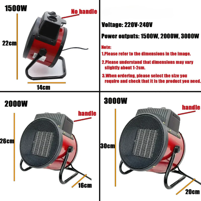 3000W Portable Electric Space Heater with Thermostat Fan & Tip-Over Safety Heat - Image 2