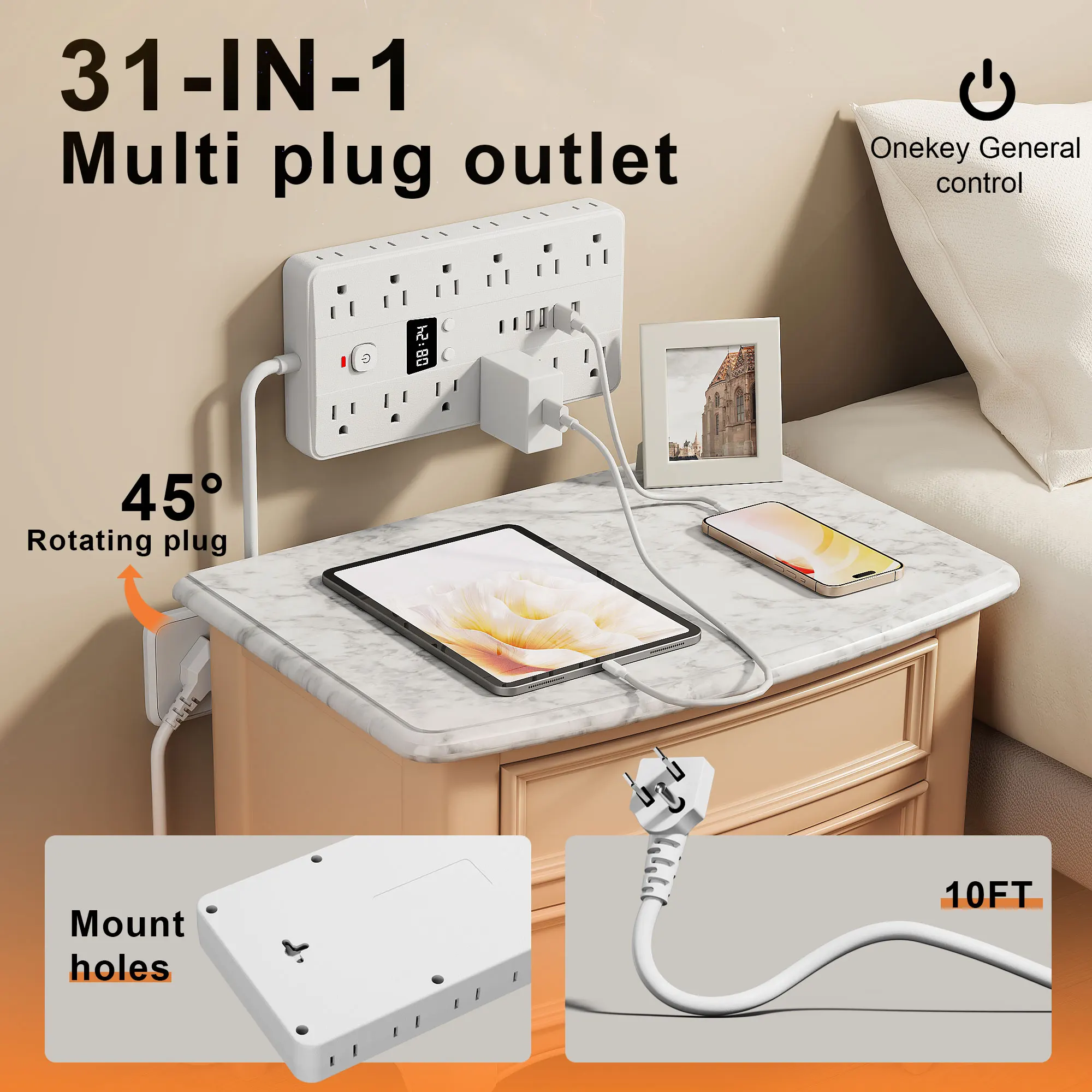 31-in-1 Power Strip Multi Outlet with USB Charging Ports and USB-C Fast Charging - Image 4