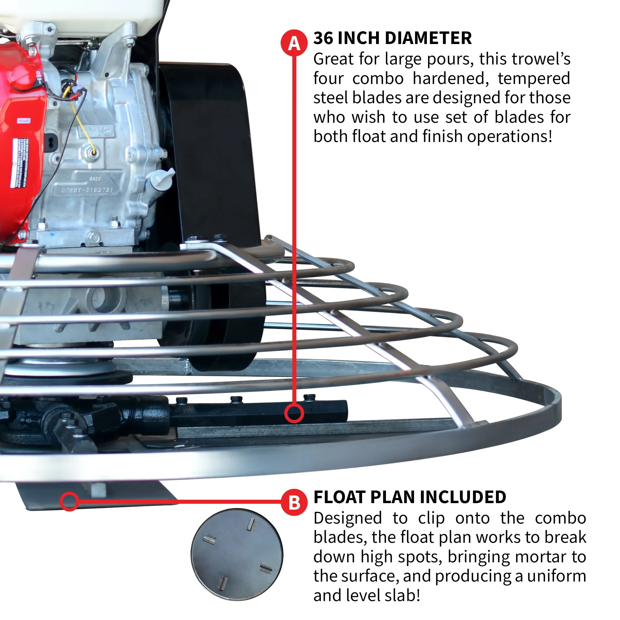 36" Concrete Power Trowel 5.5HP Honda with Float Pan Cement Finishing Tool - Image 6