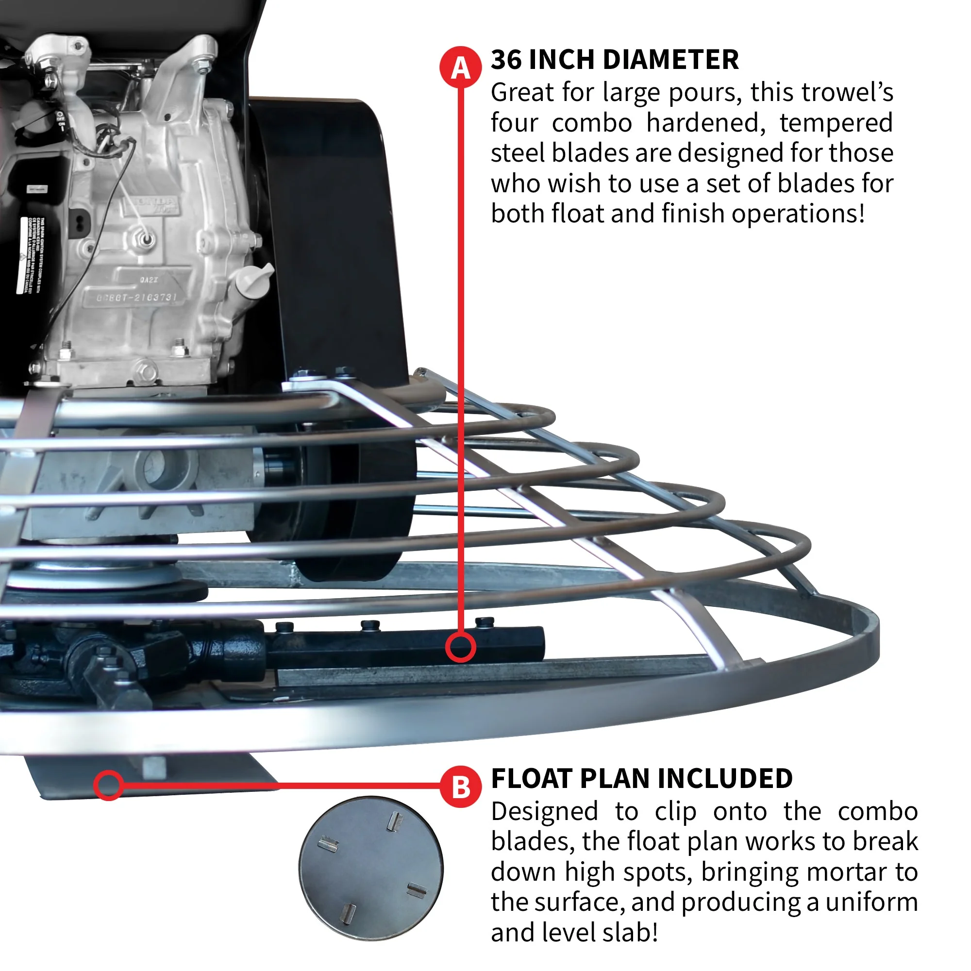 36" Concrete Power Trowel 6HP Kohler Float Pan Screed Edge Cement Finishing Tool - Image 6