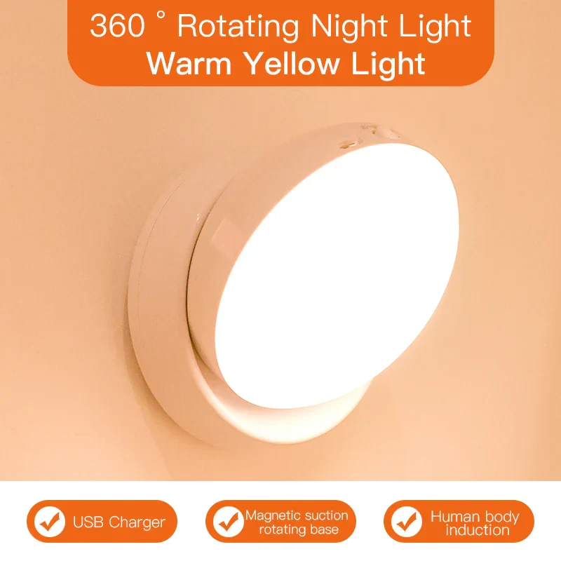 360° Rotating Magnetic LED Night Light Motion Sensor USB Rechargeable Lamp - Image 4
