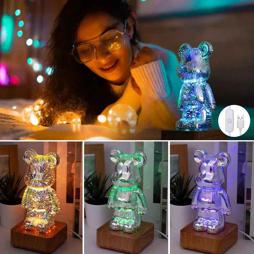 3D Firework Bear LED Night Light Color Changing USB Bedroom Kids Gift Lamp - Image 3
