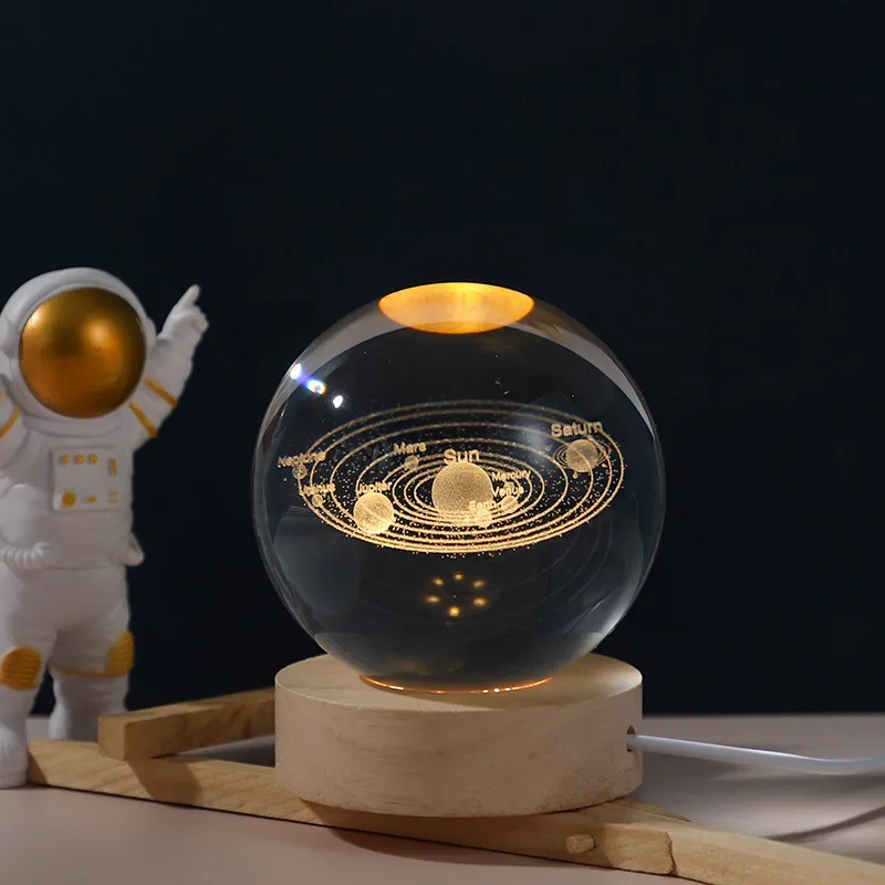 3D Galaxy Crystal Ball Night Light USB LED Moon Lamp Home Decor Gift Planet - Image 3