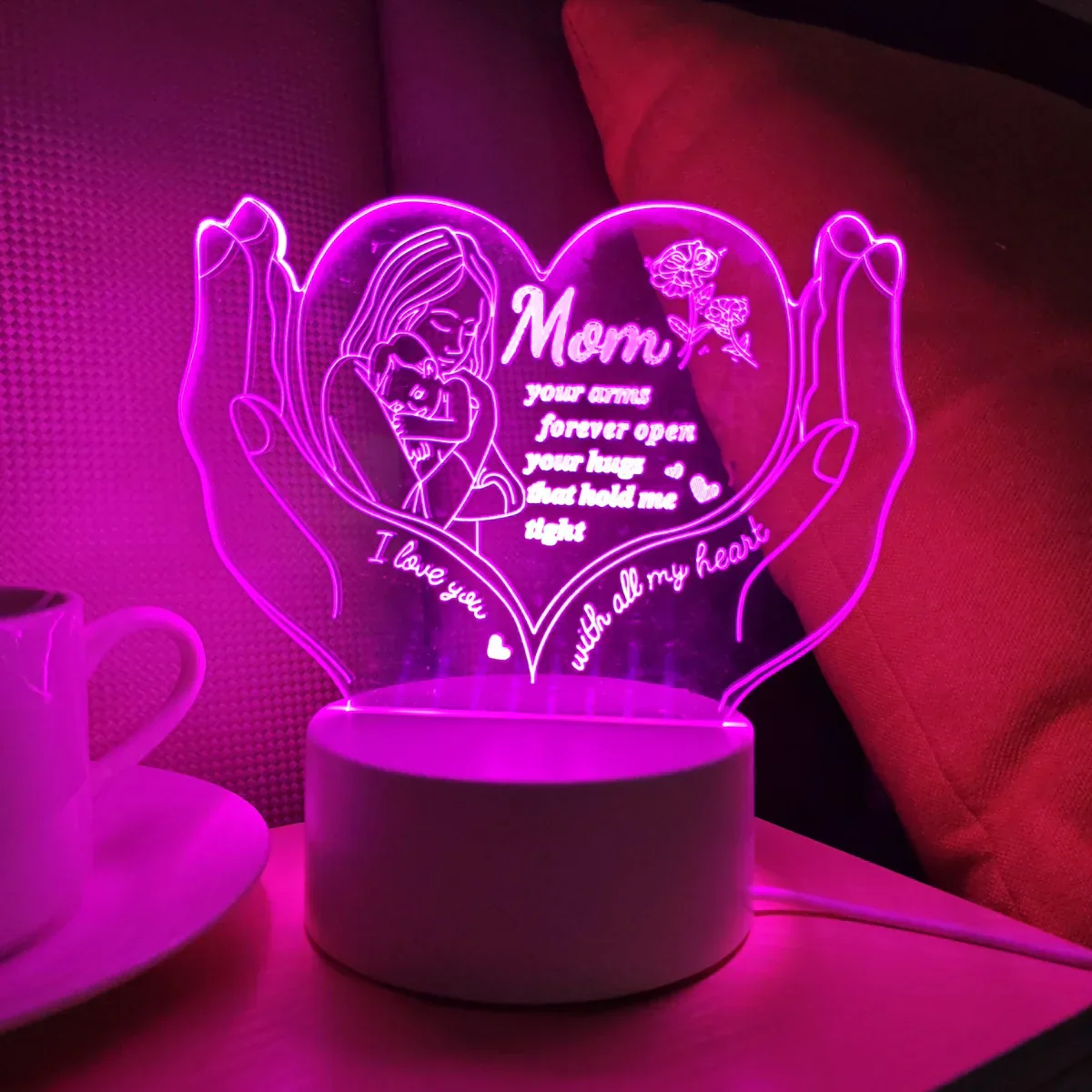 3D Heart Shaped Night Light – Creative LED Gift Lamp for Mom Mother’s Day