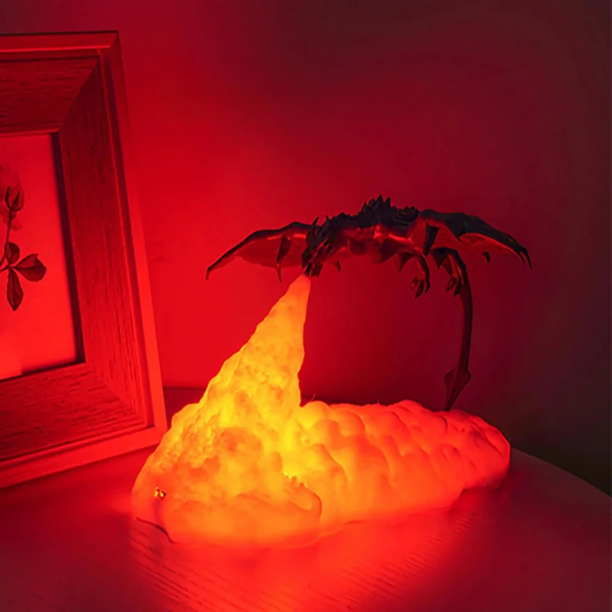 3D Printed Dragon LED Night Light USB Rechargeable Fire Glow Lamp for Kids Bedroom