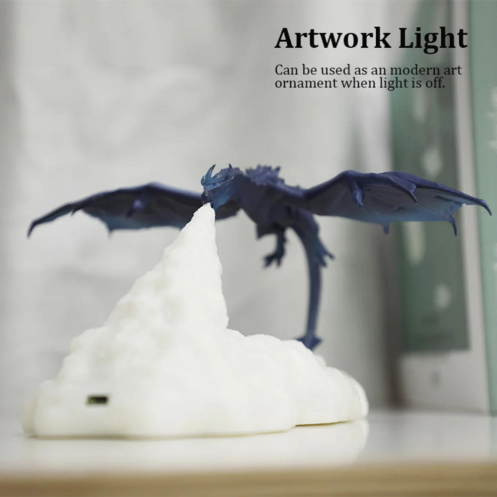 3D Printed Dragon LED Night Light USB Rechargeable Fire Glow Lamp for Kids Bedroom - Image 2