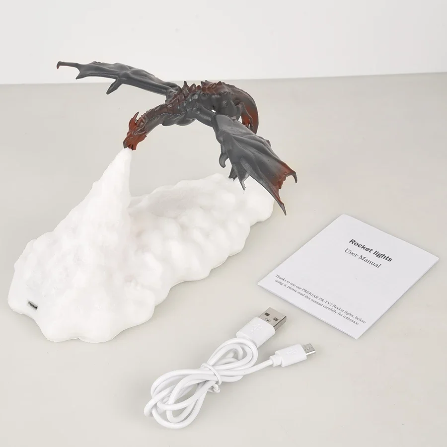 3D Printed Dragon LED Night Light USB Rechargeable Fire Glow Lamp for Kids Bedroom - Image 3