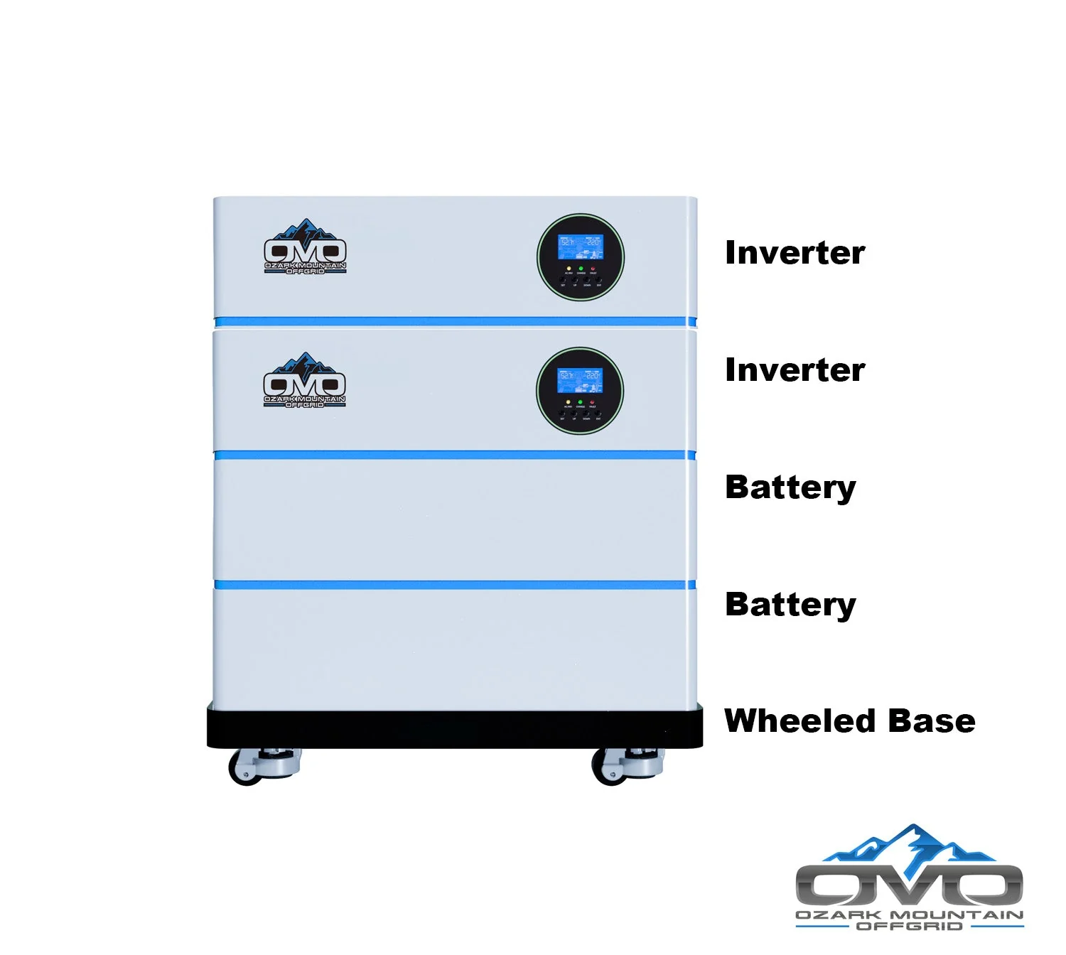 4.4KW OMO All-In-One Customizable Stacking Inverter/Battery System 120/240 11000W Total Inverter Output + 10.24K Lithium Battery + 4.4KW Solar Roof Mount - Image 2
