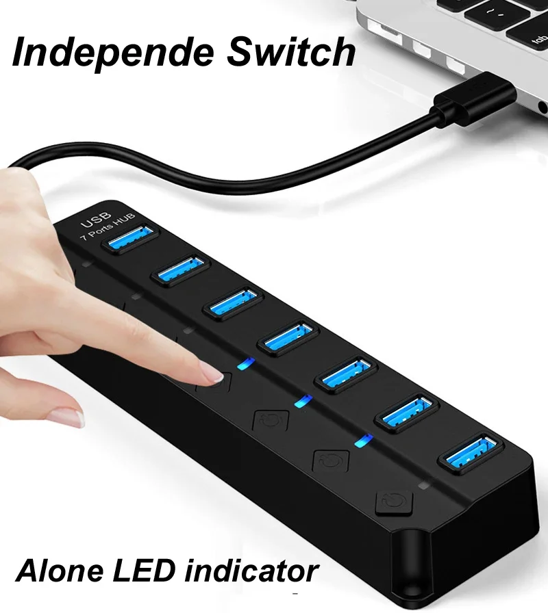 4/7-Port USB 3.0 Hub with LED Indicator Switch for Laptop Flash Drive Hard Disk - Image 3