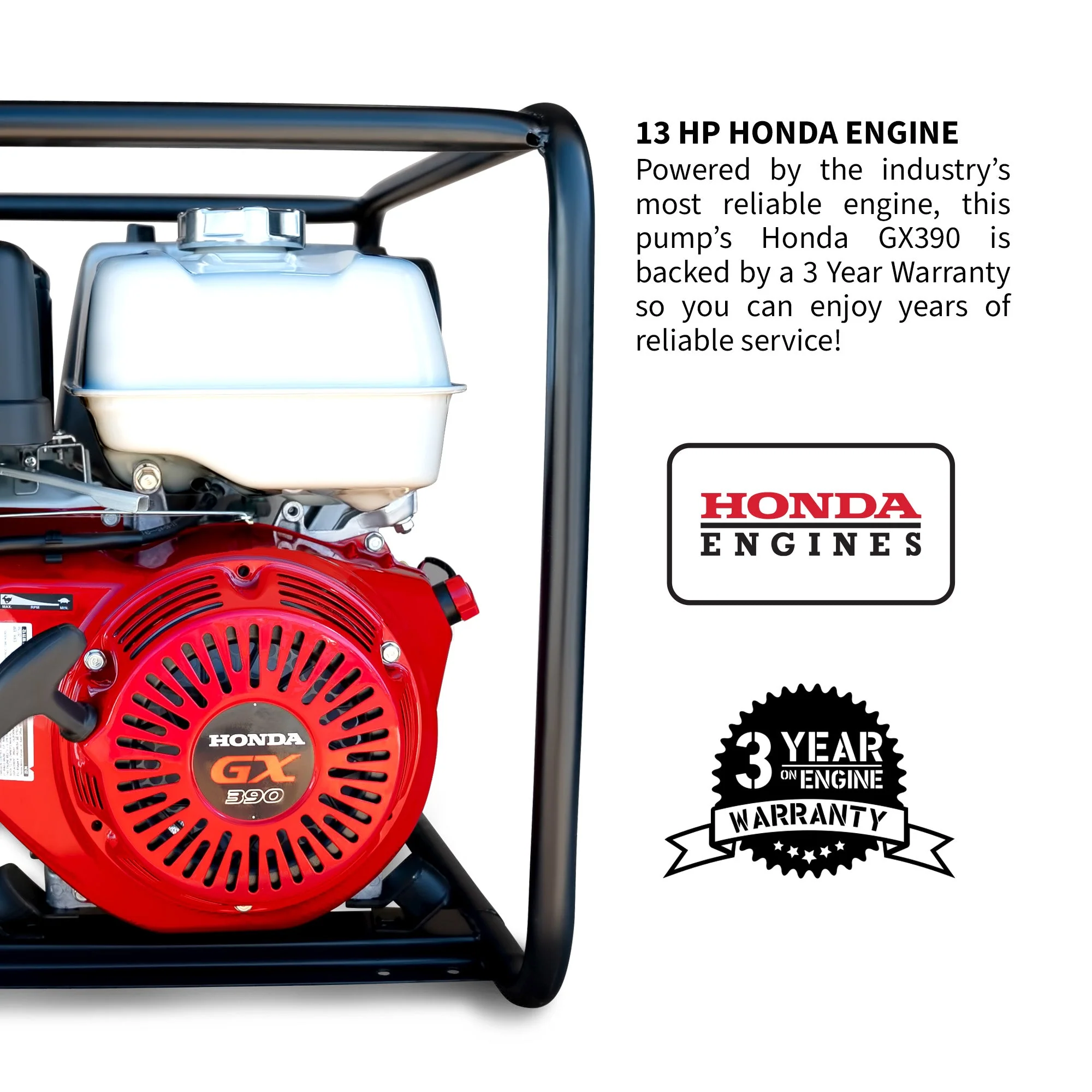 4 Inch Trash Water Pump 423 GPM 13 HP GX390 powered by Honda Portable Utility - Image 3