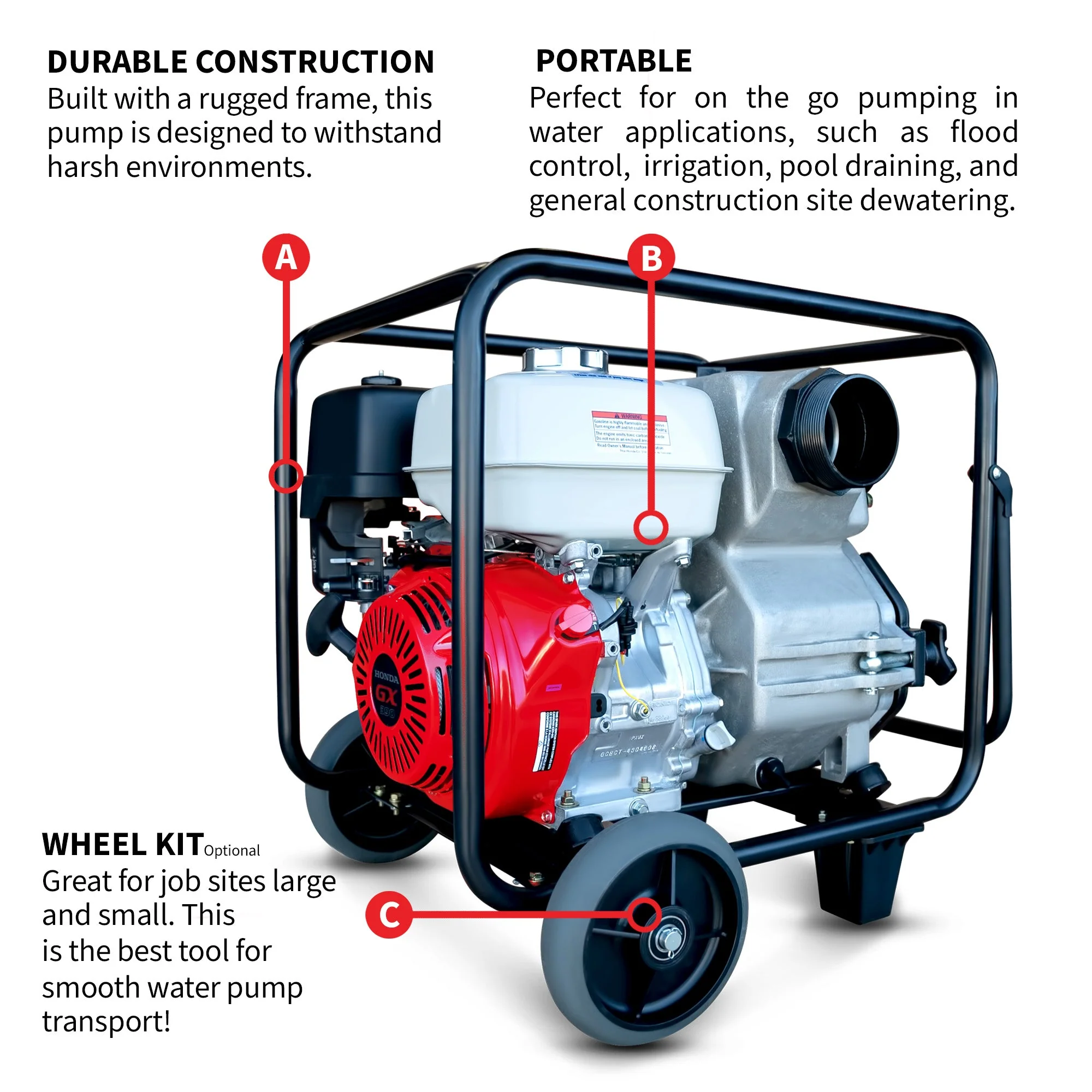4 Inch Trash Water Pump 423 GPM 13 HP GX390 powered by Honda Portable Utility - Image 5