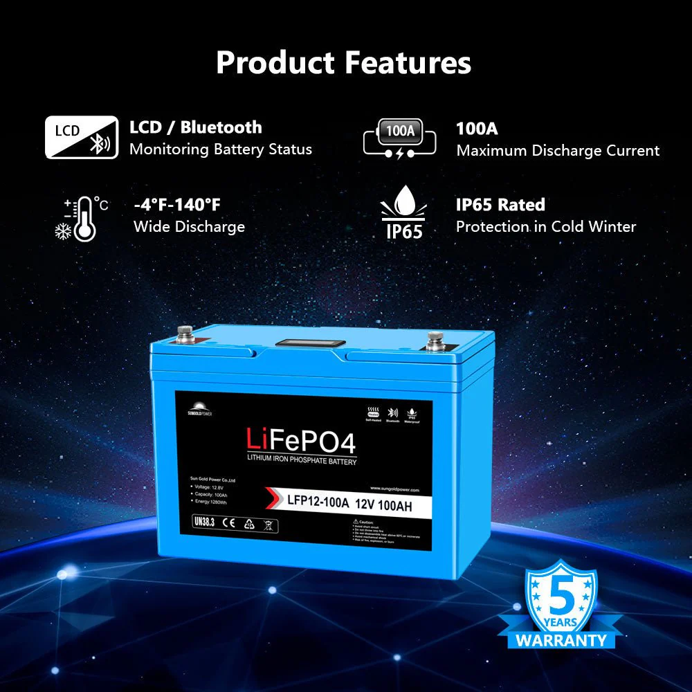 4 X 12V 100AH LiFePO4 Deep Cycle Lithium Battery / Bluetooth /Self-heating / IP65 - Image 2