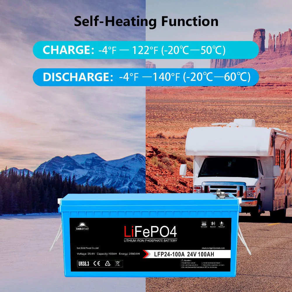 4 X 24V 100Ah LiFePo4 Deep Cycle Lithium Battery Bluetooth / Self-Heating / IP65 - Image 6