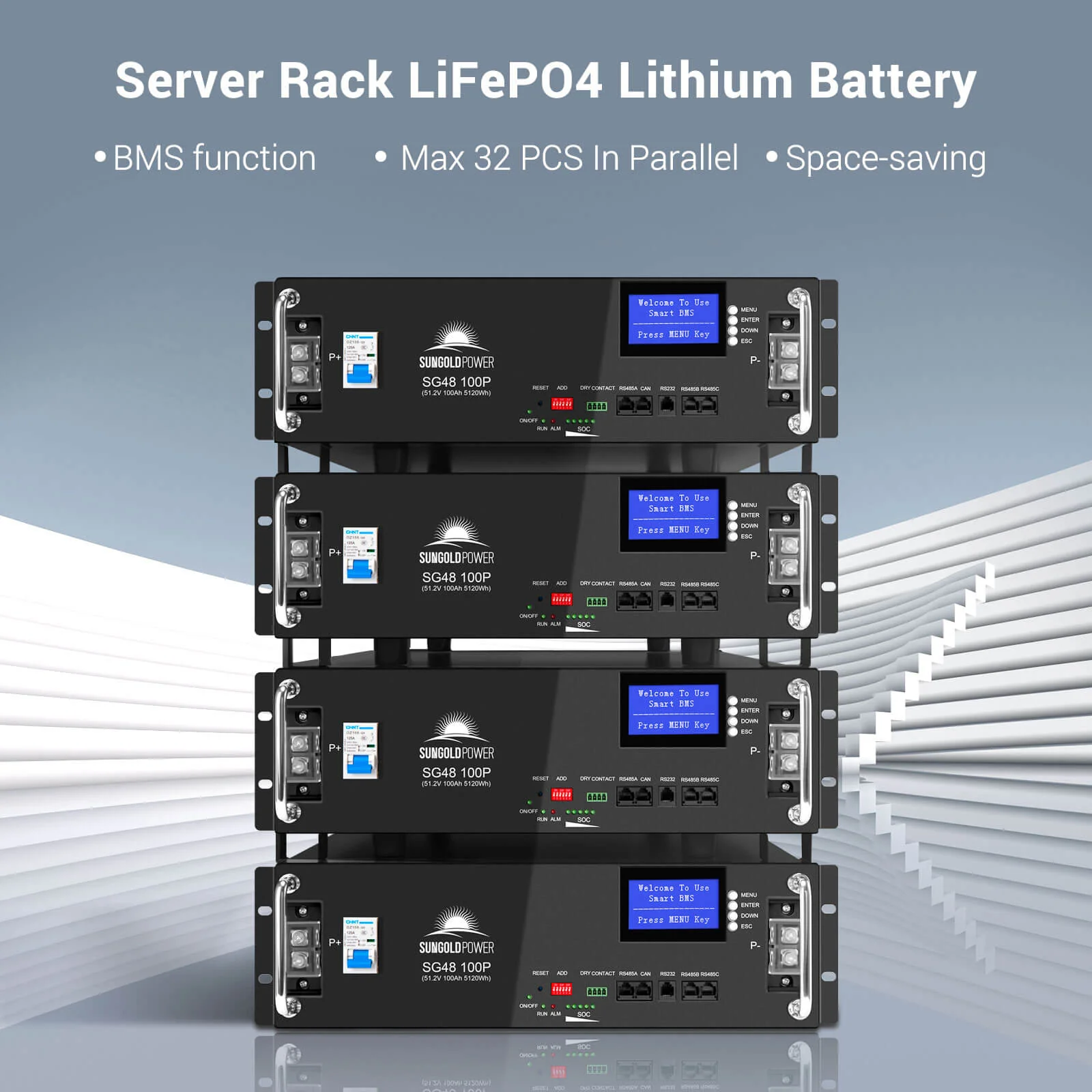 4 X 48V 100AH Server Rack LiFePO4 Lithium  Battery SG48100P UL1973  UL9540A - Image 4
