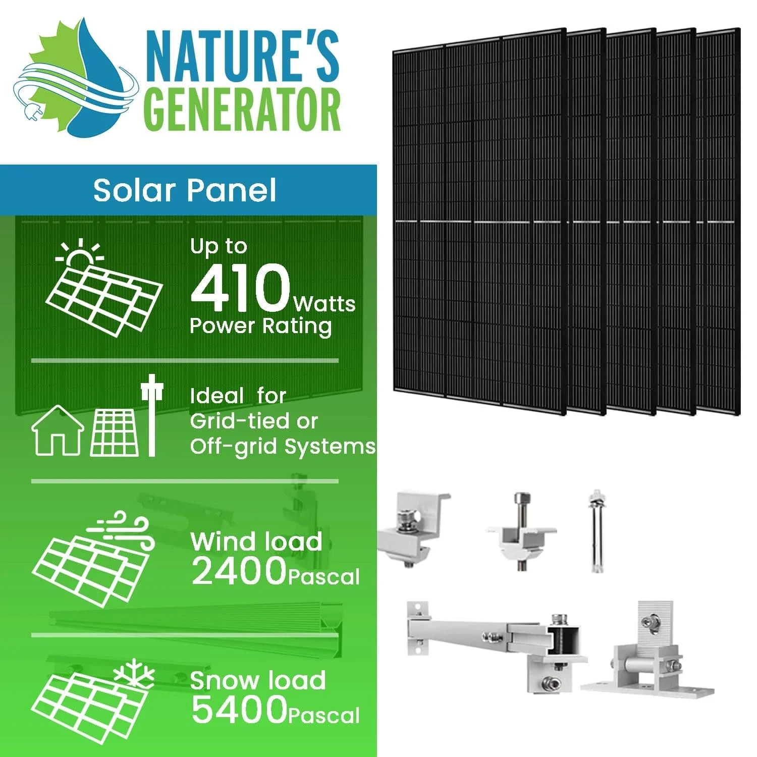410 Watt Monocrystalline Solar Panel (10 Pack) With Solar Panel Mount Rack - Image 2