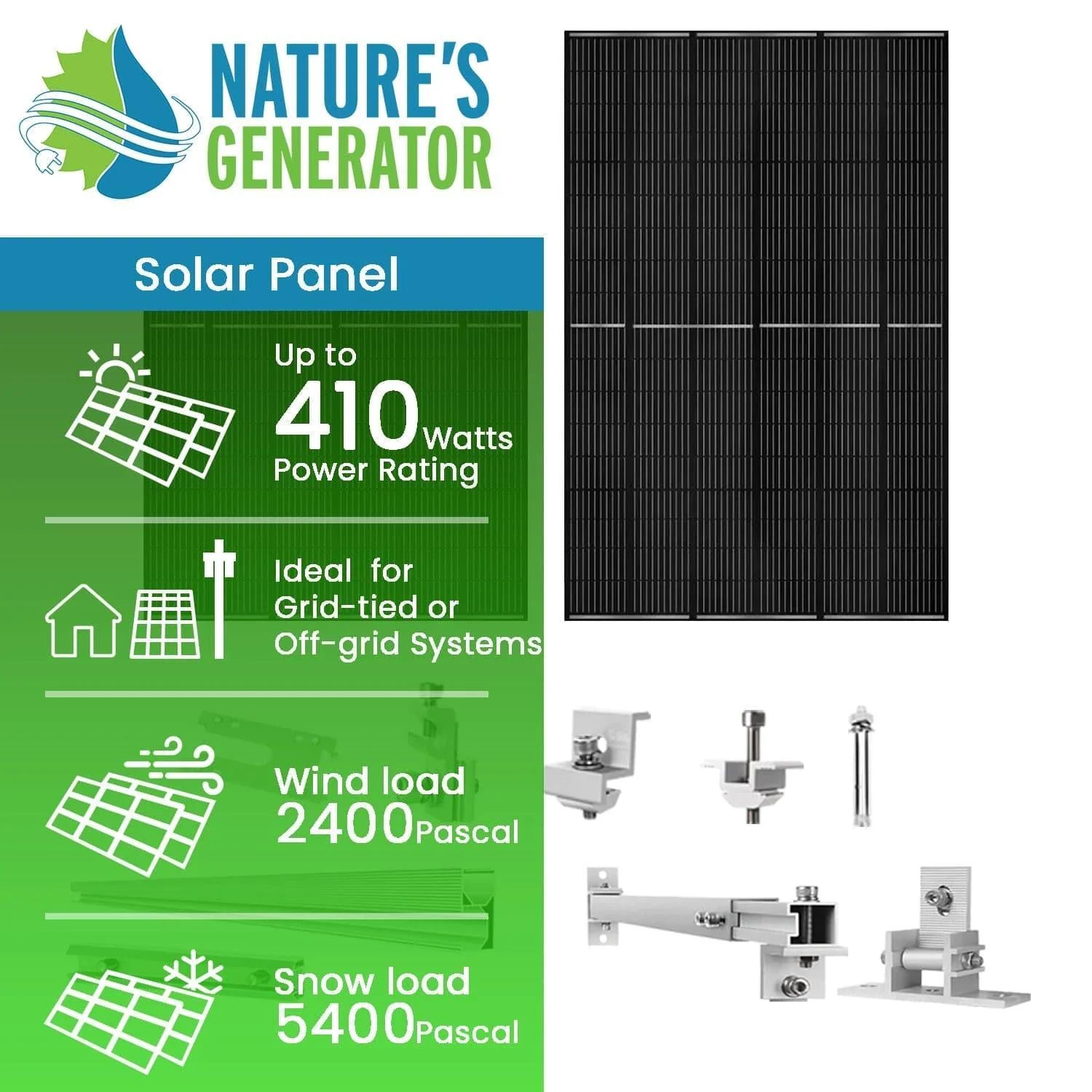 410 Watt Monocrystalline Solar Panel (2 Pack) With Solar Panel Mount Rack - Image 2