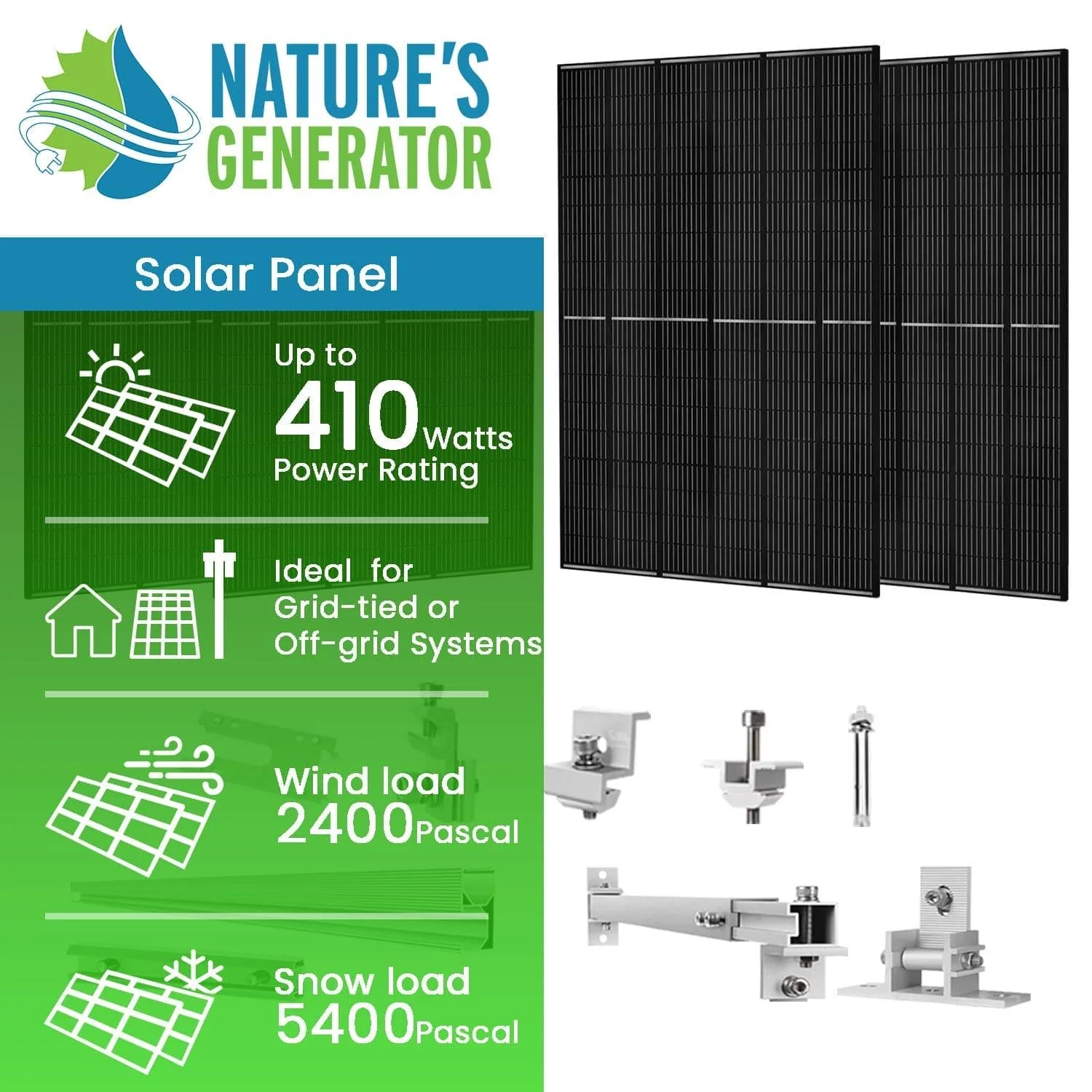 410 Watt Monocrystalline Solar Panel (4 Pack) With Solar Panel Mount Rack - Image 2
