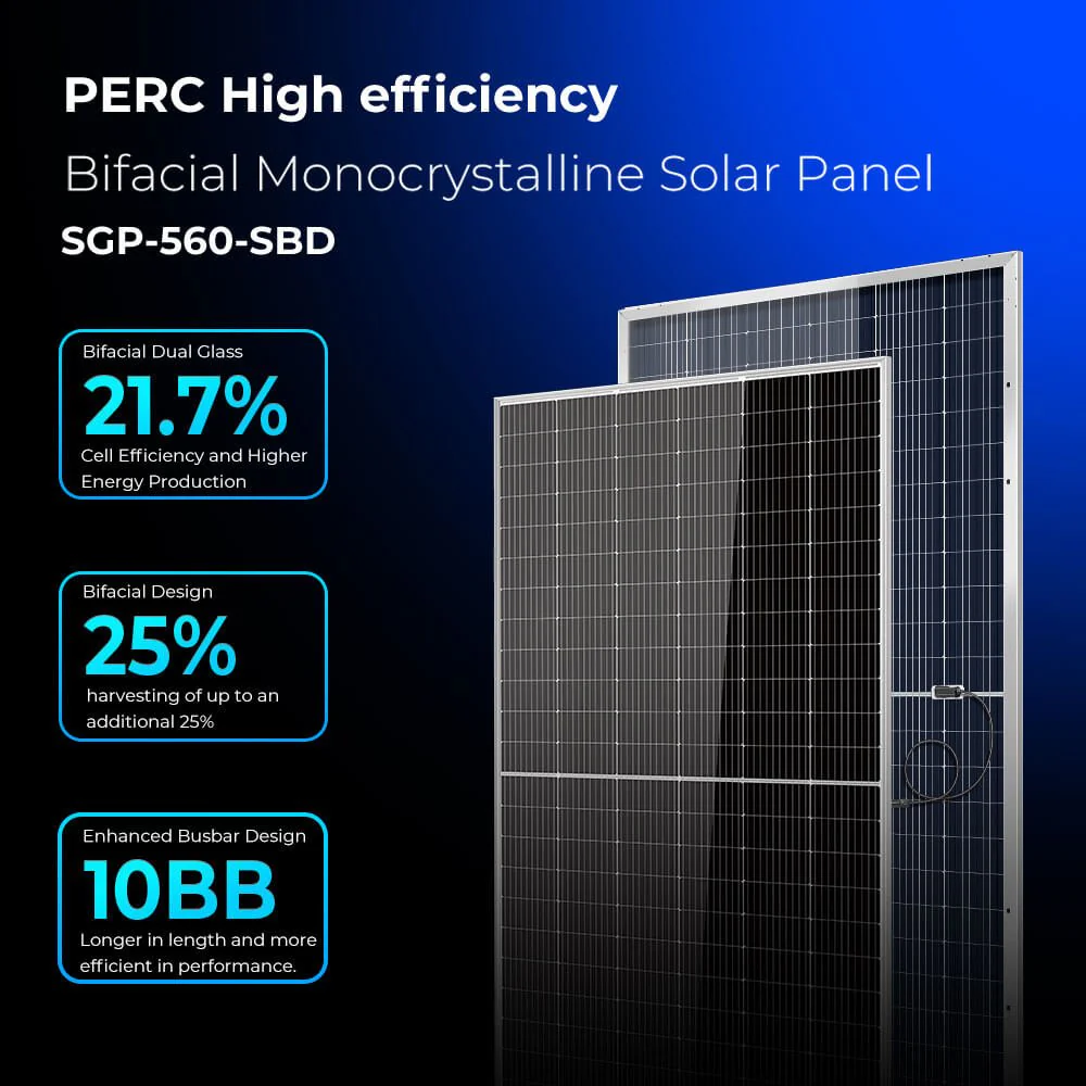 560W Bifacial PERC Solar Panel  | SGP-560-SBD UL61730 Certified by ETL - Image 2