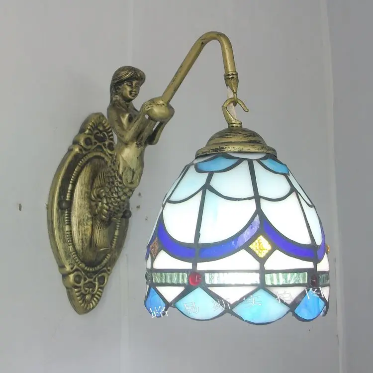 6" Tiffany Style LED Wall Lamp Mermaid Glass Bedroom Living Room Vanity Light - Image 11