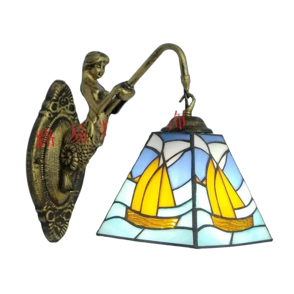 6" Tiffany Style LED Wall Lamp Mermaid Glass Bedroom Living Room Vanity Light - Image 12