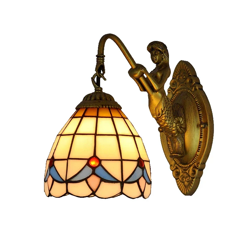 6" Tiffany Style LED Wall Lamp Mermaid Glass Bedroom Living Room Vanity Light - Image 5