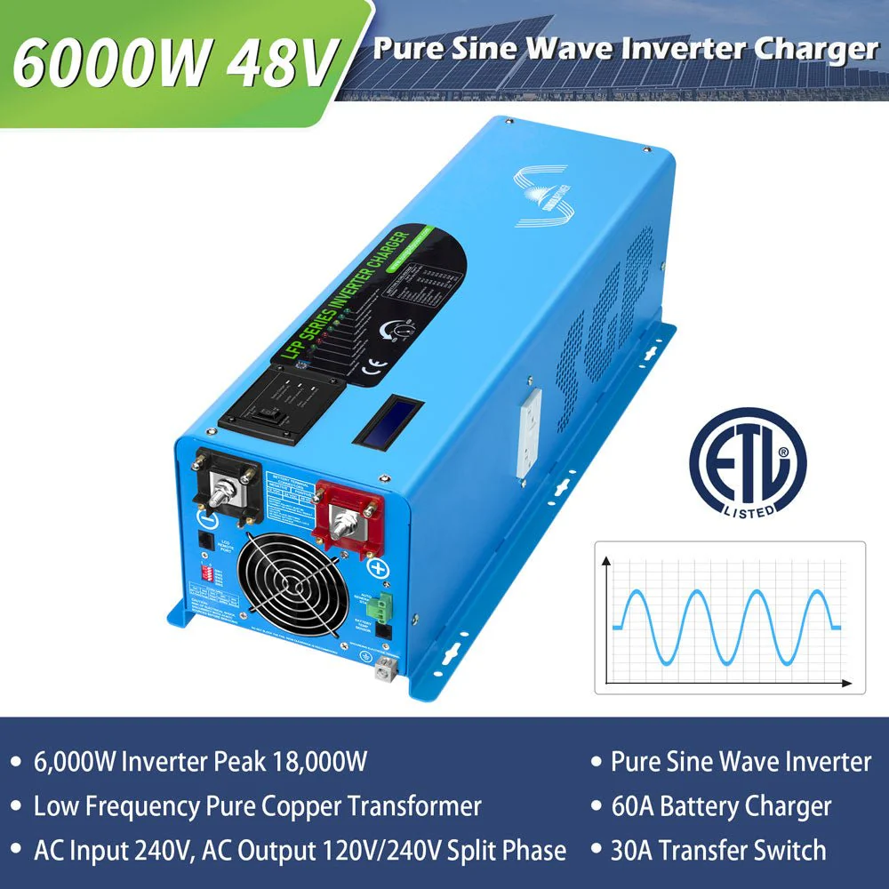 6000W DC 24V/ 48V Split Phase Pure Sine Wave Inverter With Charger - Image 2