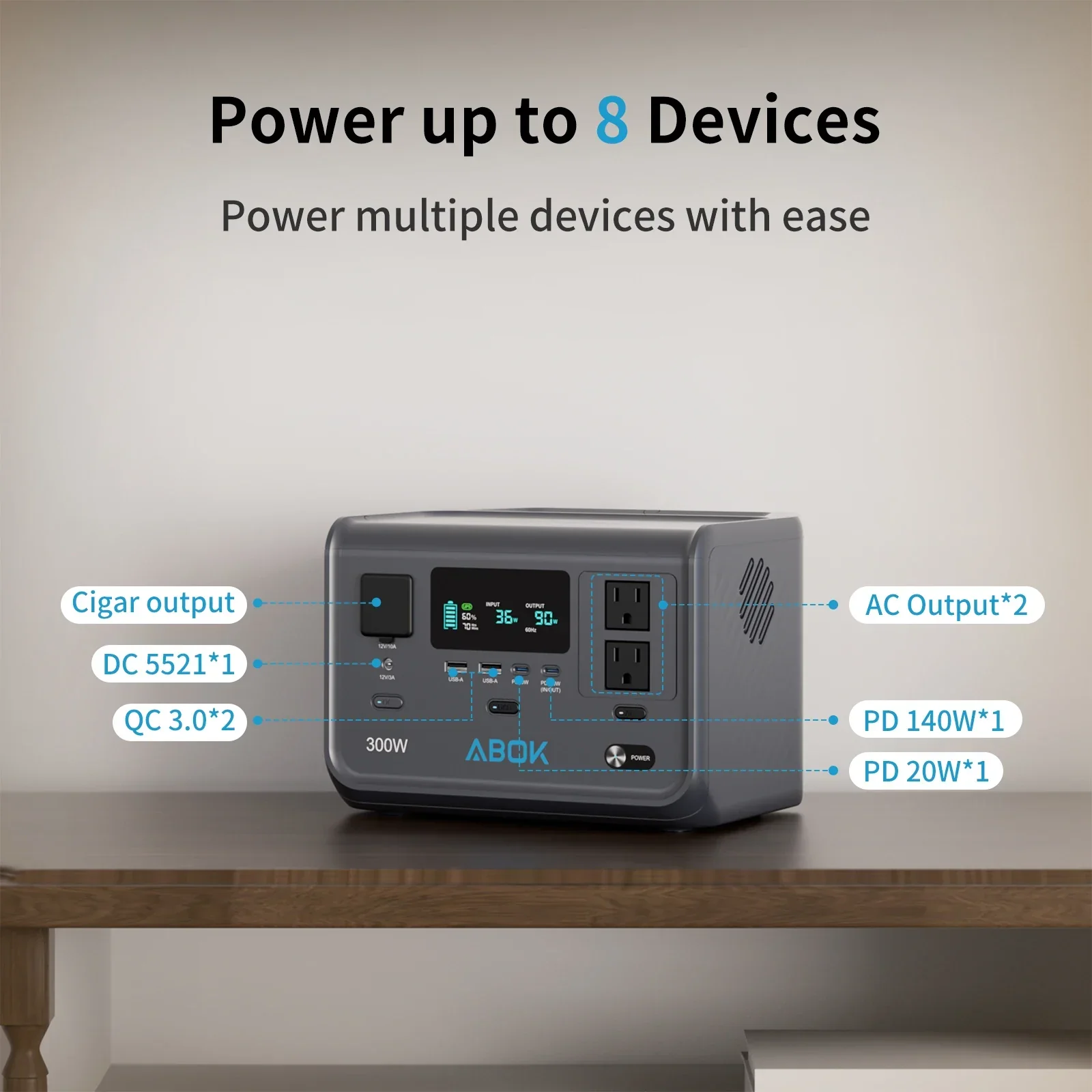 600W Peak Portable Power Station 2x300W AC LiFePO4 Fast Charge for Camping & Travel - Image 4