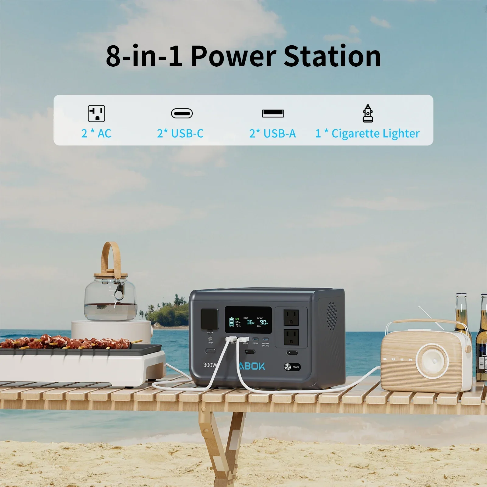 600W Peak Portable Power Station 2x300W AC LiFePO4 Fast Charge for Camping & Travel - Image 7