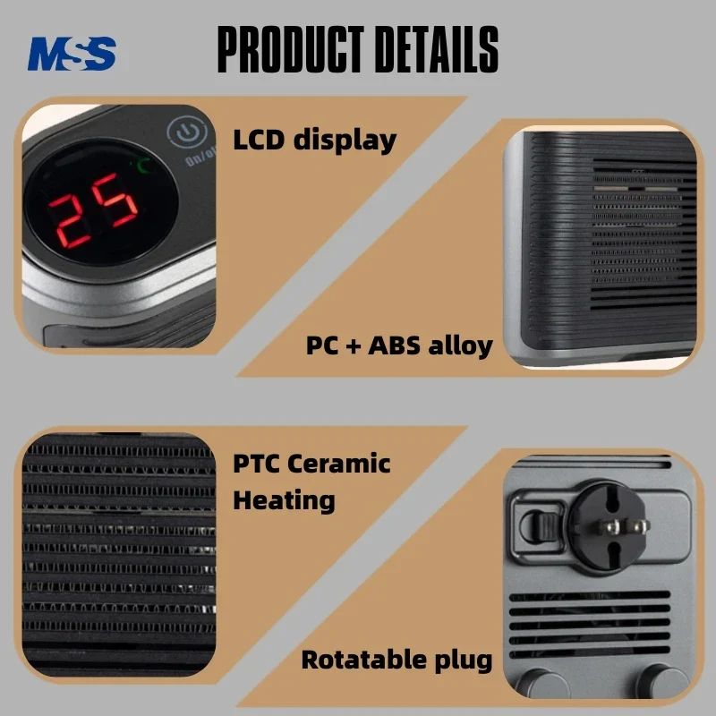 600W Plug In Wall Heater PTC Ceramic Bathroom Bedroom Mini Electric Room Heater - Image 2