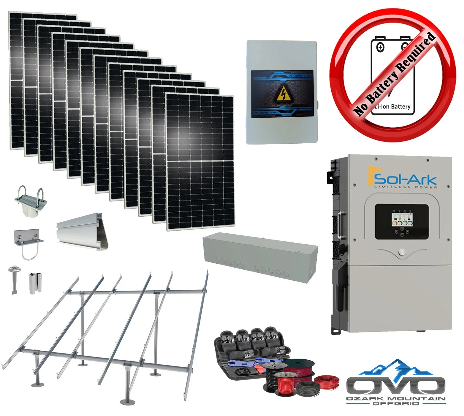 6KW Complete Offgrid Solar Kit + 15K Sol-Ark Inverter +6.6KW Solar with Ground Mount and Wiring