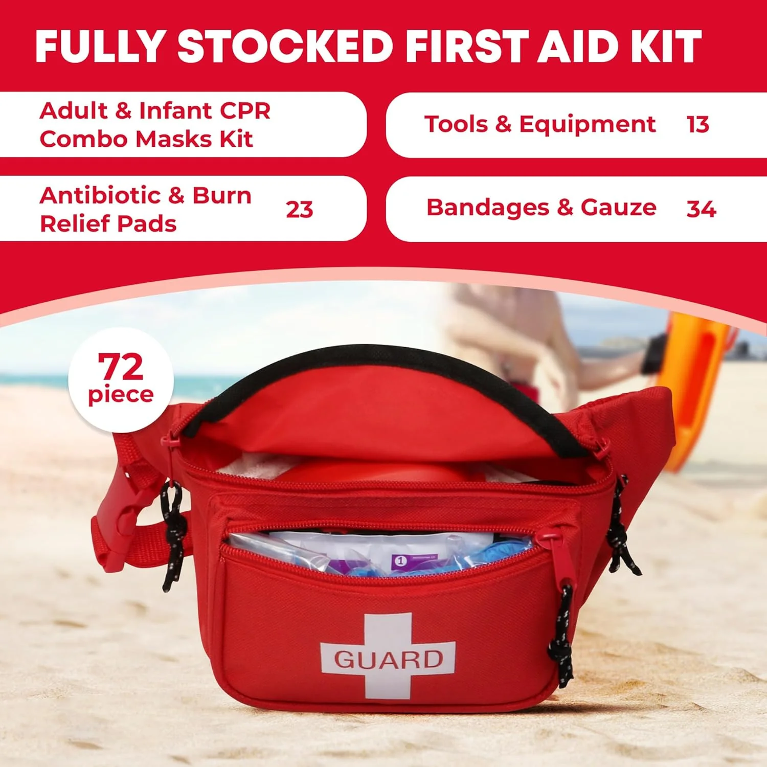 72-Piece First Aid Fanny Pack Kit with Adult & Infant CPR Masks - Image 9