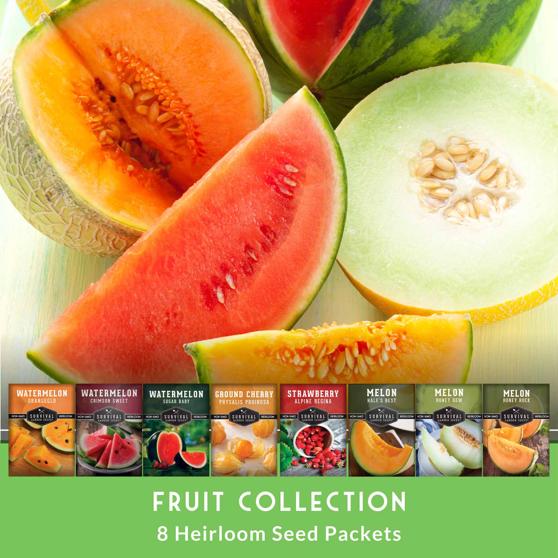 8-Variety Heirloom Fruit Seed Collection – Non-GMO Strawberry, Melon & Watermelon Seeds for Home Gardens - Image 2