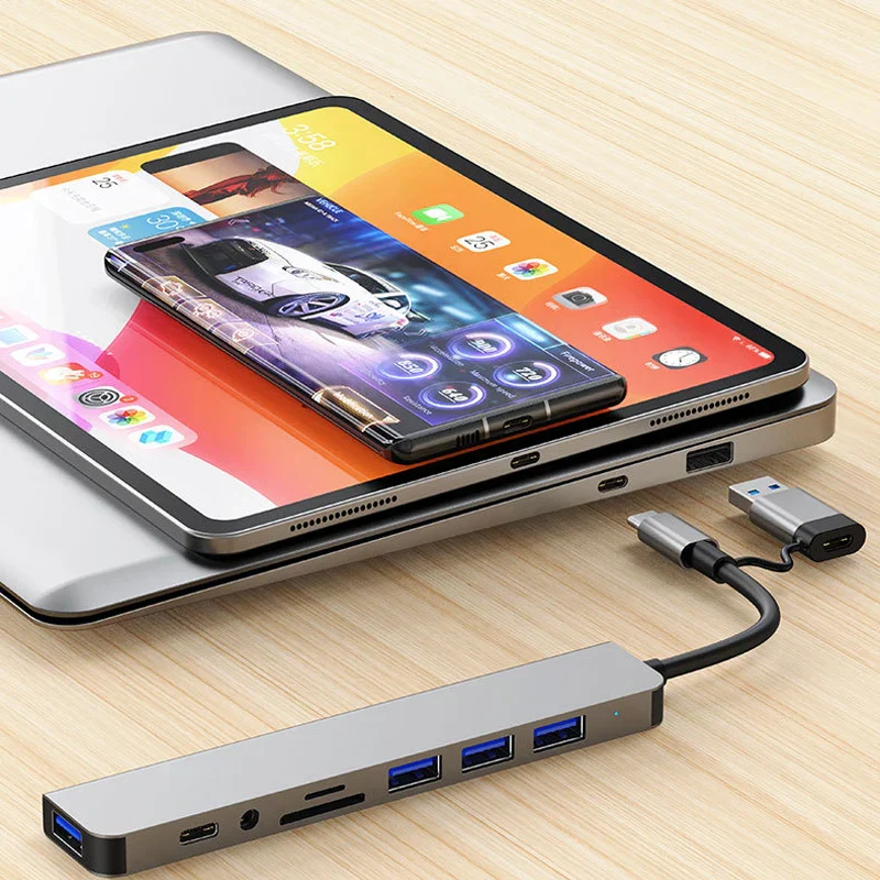 8 in 2 USB C Hub Docking Station Audio Jack SD Card Reader for Laptop - Image 3
